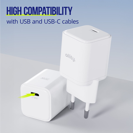 Allity ładowarka sieciowa GaN PD QC ATC-01-20WC 1x USB-C 20W biała