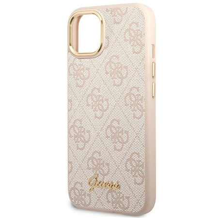 Oryginalne Etui IPHONE 14 Guess Hard Case 4G Vintage Gold Logo (GUHCP14SHG4SHP) różowe