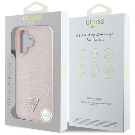 Guess Grained Hot Stamp Peony Triangle Logo MagSafe - Etui do iPhone 16 (różowy)