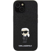 Karl Lagerfeld Fixed Glitter Ikonik Logo Metal Pin Hülle für iPhone 15 – Schwarz