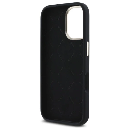 Guess Silicone Script Metal Logo &amp; Frame Case for iPhone 16 - Black
