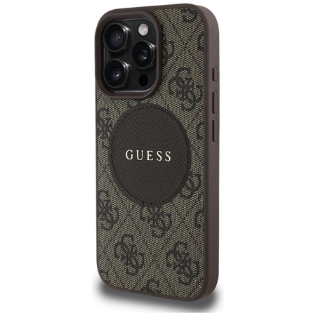 Original Case IPHONE 16 PRO Guess 4G Circle Classic Logo MagSafe brown