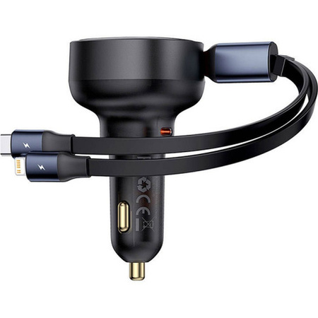 Baseus Enjoyment USB-C-Autoladegerät mit USB-C/ Lightning -60-W-Kabel – Schwarz