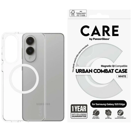 CARE by PanzerGlass Flagship Urban Combat White QI Case für Samsung Galaxy S25 Edge - Transparent