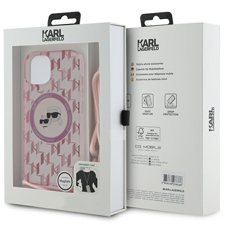 Karl Lagerfeld KLHMP15SHCKCKLCP iPhone 15 / 14 / 13 6.1" różowy/pink hardcase IML Crossbody Monogram Karl & Choupette Head MagSafe