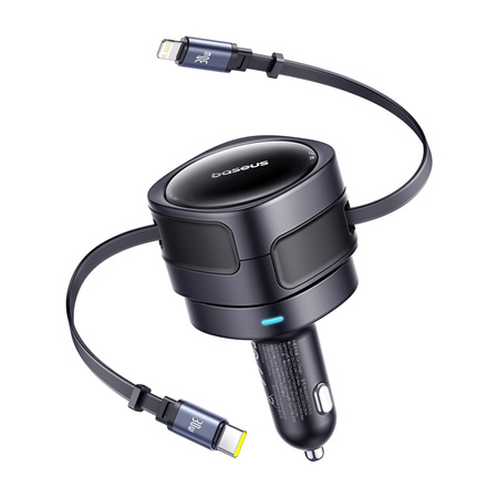 Ładowarka samochodowa Baseus Enjoyment Max z kablami USB-C+Lightning 60W Czarny