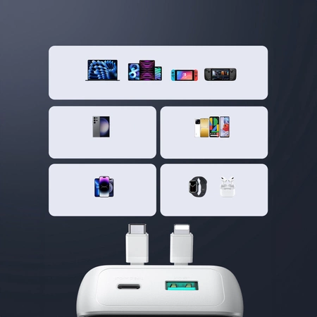 Mini power bank with built-in cables Joyroom JR-PBC06 30W 10000mAh - white