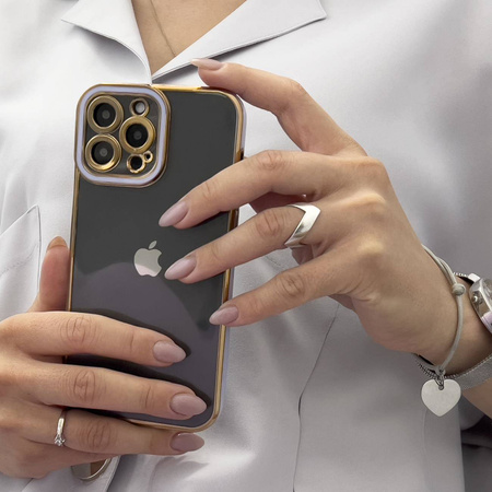 Fashion Case etui do Samsung Galaxy A12 5G żelowy pokrowiec ze złotą ramką biały