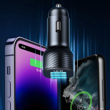Joyroom JR-CCD04 30W 2x USB-C USB-A Autoladegerät mit Display - Schwarz