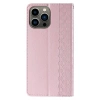 Magnetband-Hülle für iPhone 14 Plus Flip Wallet Mini Lanyard Stand Pink