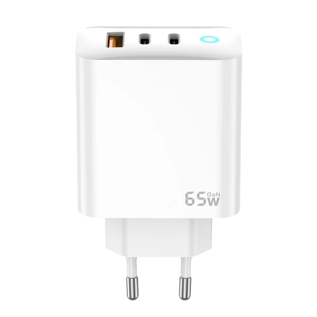 JELLICO Netz-Ladegerät EU20 GaN PD 65W 2xUSB-C + 1xUSB QC3.0 + Kabel USB-C - USB-C weiss