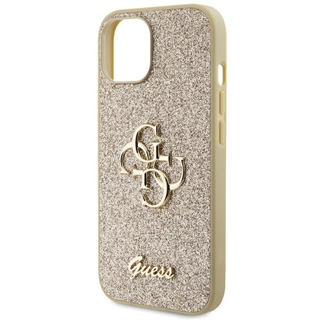 Guess Glitter Script Big 4G case for iPhone 15 - gold