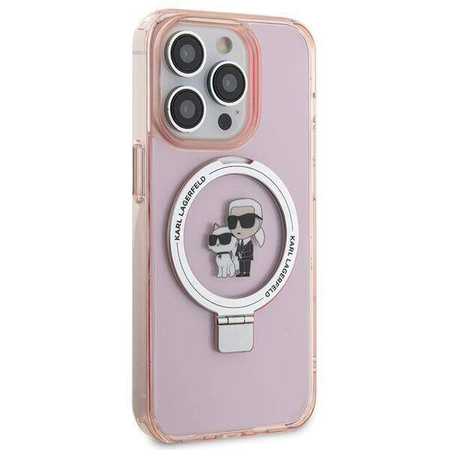 Karl Lagerfeld KLHMP15LHMRSKCP iPhone 15 Pro 6,1&quot; rosa/rosa Hardcase Ringständer Karl&amp;Choupette MagSafe