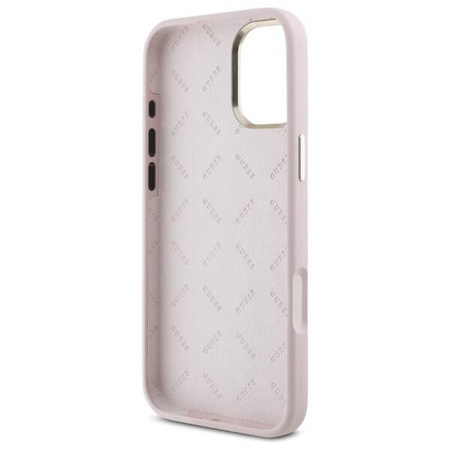Original Handyhülle IPHONE 16 Guess Hardcase Silicone Script Metal Logo & Frame (GUHCP16SSMBSLP) rosa
