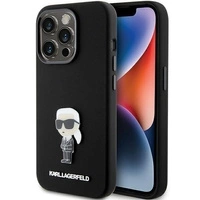 Karl Lagerfeld Silikon Ikonik Metal Pin Hülle für iPhone 15 Pro – Schwarz