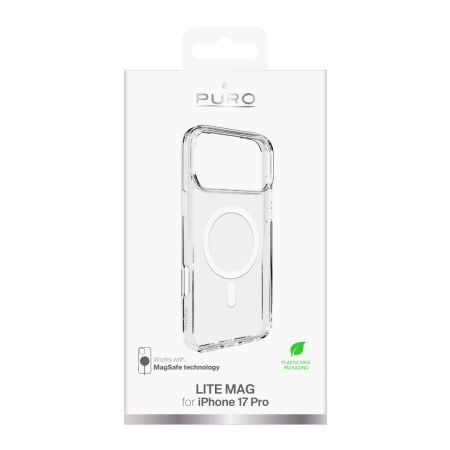 Puro Lite Mag TPU+PC Hülle kompatibel mit MagSafe für iPhone 17 Pro - Transparent mit weißem Ring