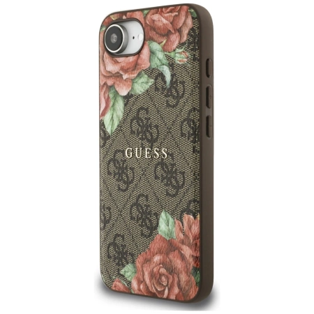 Etui Guess 4G Flowers Print MagSafe na iPhone 16e - brązowe