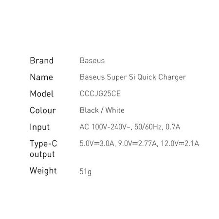 Baseus Super Si Quick Charger 1C 25W EU White