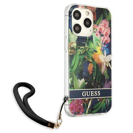 Schutzhülle IPHONE 13 PRO MAX Guess Hardcase Flower Strap (GUHCP13XHFLSB) blau