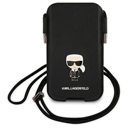 Karl Lagerfeld Handtasche KLHCP12MOPHKMK 6.1" schwarz / schwarzes Hardcase Saffiano Ikonik Karl`s