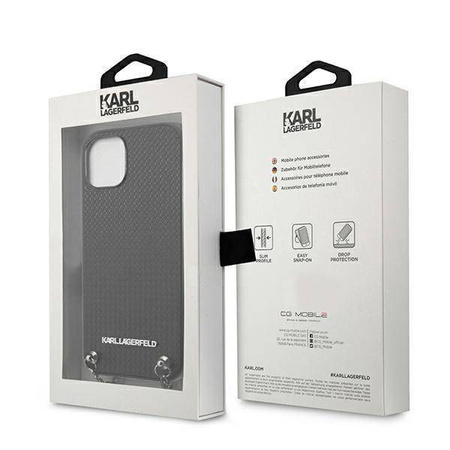 Original Case IPHONE 13 MINI Karl Lagerfeld Hardcase Leather Textured And Chain (KLHCP13SPMK) black