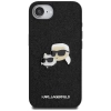 Karl Lagerfeld iPhone 16e Hülle mit festem Glitzer Karl&amp;Choupette Heads Metallstift - Schwarz