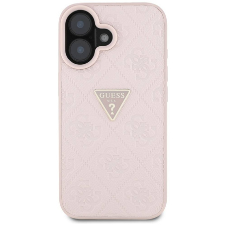 Case IPHONE 16 Guess Hot Stamp 4G Pattern Triangle Metal Logo pink