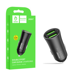 ŁADOWARKA SAMOCHODOWA 12W CZARNA DENMEN 2.4A 2400mA DUAL FAST CHARGING DZ07 ALUMINIOWA