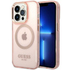 Original Handyhülle IPHONE 14 PRO MAX Guess Hard Case Gold Outline Translucent MagSafe (GUHMP14XHTCMP) rosa