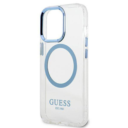 Original Handyhülle IPHONE 13 PRO Guess Hard Case Metal Outline Magsafe (GUHMP13LHTRMB) blau