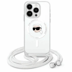 Original Handyhülle IPHONE 16 Karl Lagerfeld Hardcase Crossbody IML Karl Head MagSafe (KLHMP16SHCKHNT) transparent