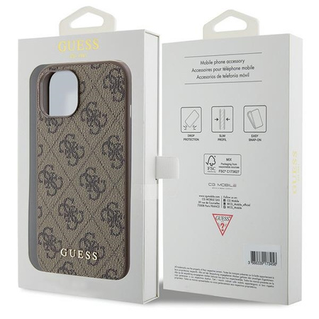 Guess 4G Metal Gold Logo case for iPhone 15 - brown