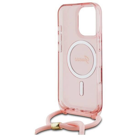 Original Handyhülle IPHONE 16 PRO Guess Hardcase Crossbody Cord Script MagSafe (GUHMP16LHCTSGNSP) rosa