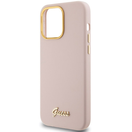 Etui Guess Silicone Script Metal Logo & Frame na iPhone 15 Pro Max - różowe