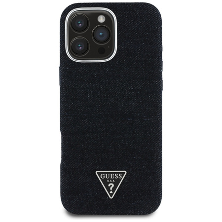 Oryginalne Etui IPHONE 16 PRO MAX Guess Denim Triangle Logo MagSafe czarne