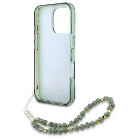 Etui Guess IML Flowers Allover Electro With Pearl Strap MagSafe na iPhone 16 Pro Max - zielone