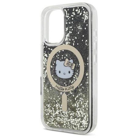 Oryginalne Etui IPHONE 16 Hello Kitty Hardcase Liquid Glitter Fever MagSafe (HKHMP16SLGDIK) czarno-złote
