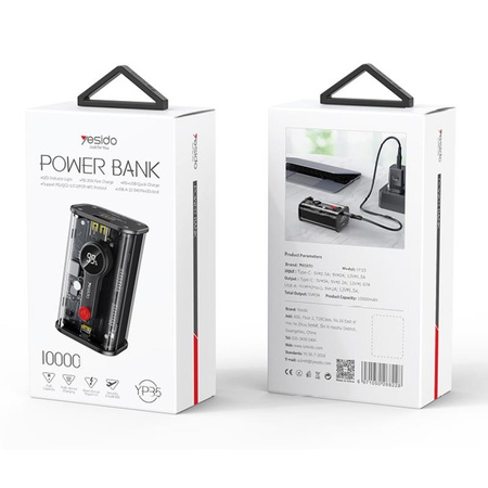 Yesido Powerbank YP35 10 000 mAh 22.5W + PD20W, LED, CLEAR / PRZEŹROCZYSTY