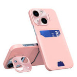 Leder Stand Case Hülle für iPhone 14 Cover Card Wallet mit Ständer Pink