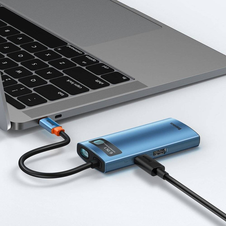 Baseus Metal Gleam 6w1 wielofunkcyjny hub USB Typ C - USB Typ C Power Delivery 100W / HDMI 4K 30Hz / 3x USB 3.2 Gen 1 / RJ45 1Gbps niebieski (WKWG000003)
