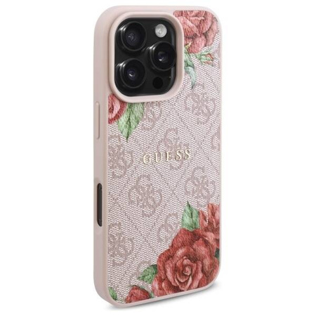 Oryginalne Etui IPHONE 16 PRO MAX Guess Hardcase 4G Flowers Print MagSafe (GUHMP16XP4ROPEMCP) różowe