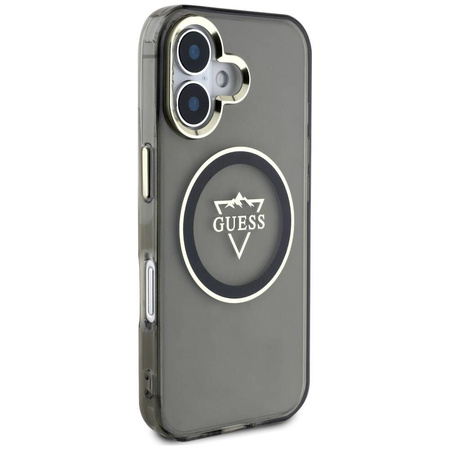 Original Handyhülle IPHONE 16 Guess IML Metal Mountain Logo MagSafe schwarz