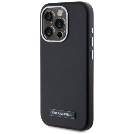 Karl Lagerfeld FW Metal Plate MagSafe iPhone 15 Pro Max Case - Black