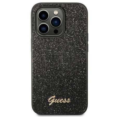 Guess Glitter Flakes Metal Logo Case – Etui iPhone 14 Pro (czarny)