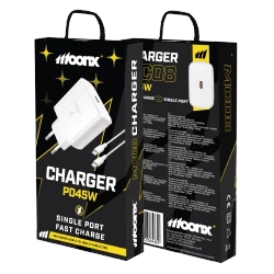 MOONX wall charger MC08 PD 45W 1xUSB-C + cable USB-C - USB-C White