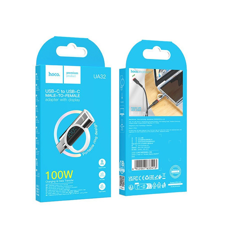 HOCO adapter Typ C (męski) do Typ C (żeński) z wyświetlaczem 5A 100W UA32 srebrny