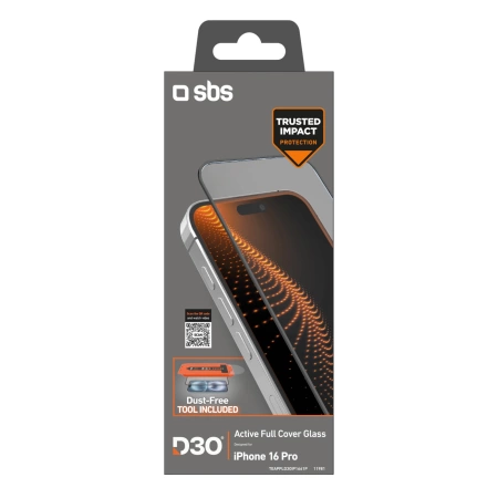 SBS Panzerglas mit D3O-Technologie mit Applikator für iPhone 16 Pro