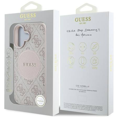 Oryginalne Etui IPHONE 16 Guess 4G Circle Classic Logo MagSafe różowe