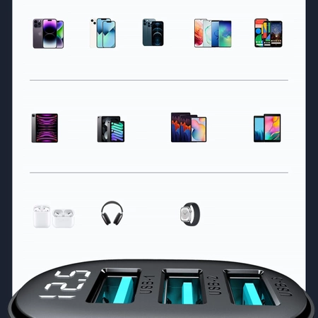 Joyroom JR-CCD03 3,4A Autoladegerät mit 3x USB-A Display - Schwarz