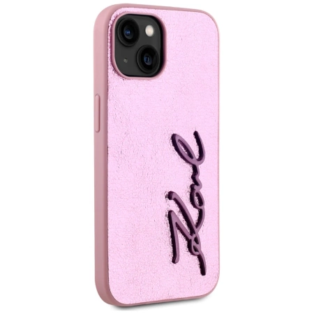Karl Lagerfeld Wrinkled Metal Signature iPhone 15 Hülle - Rosa